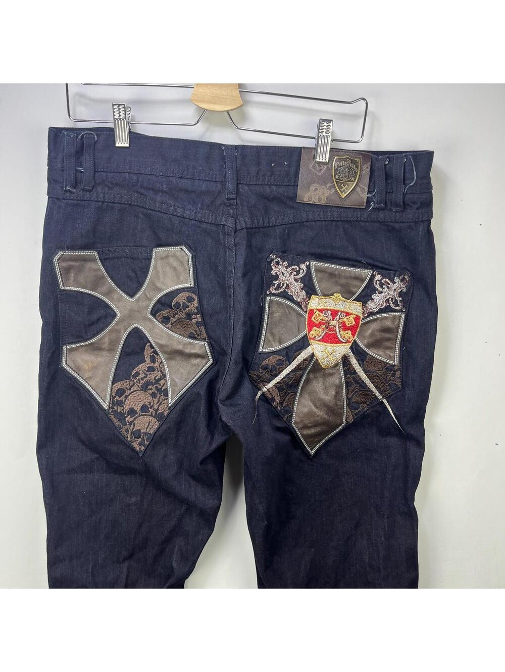 Vintage Y2K Pelle Pelle Baggy Skull Crest Jeans 38 - Picture 2 of 13